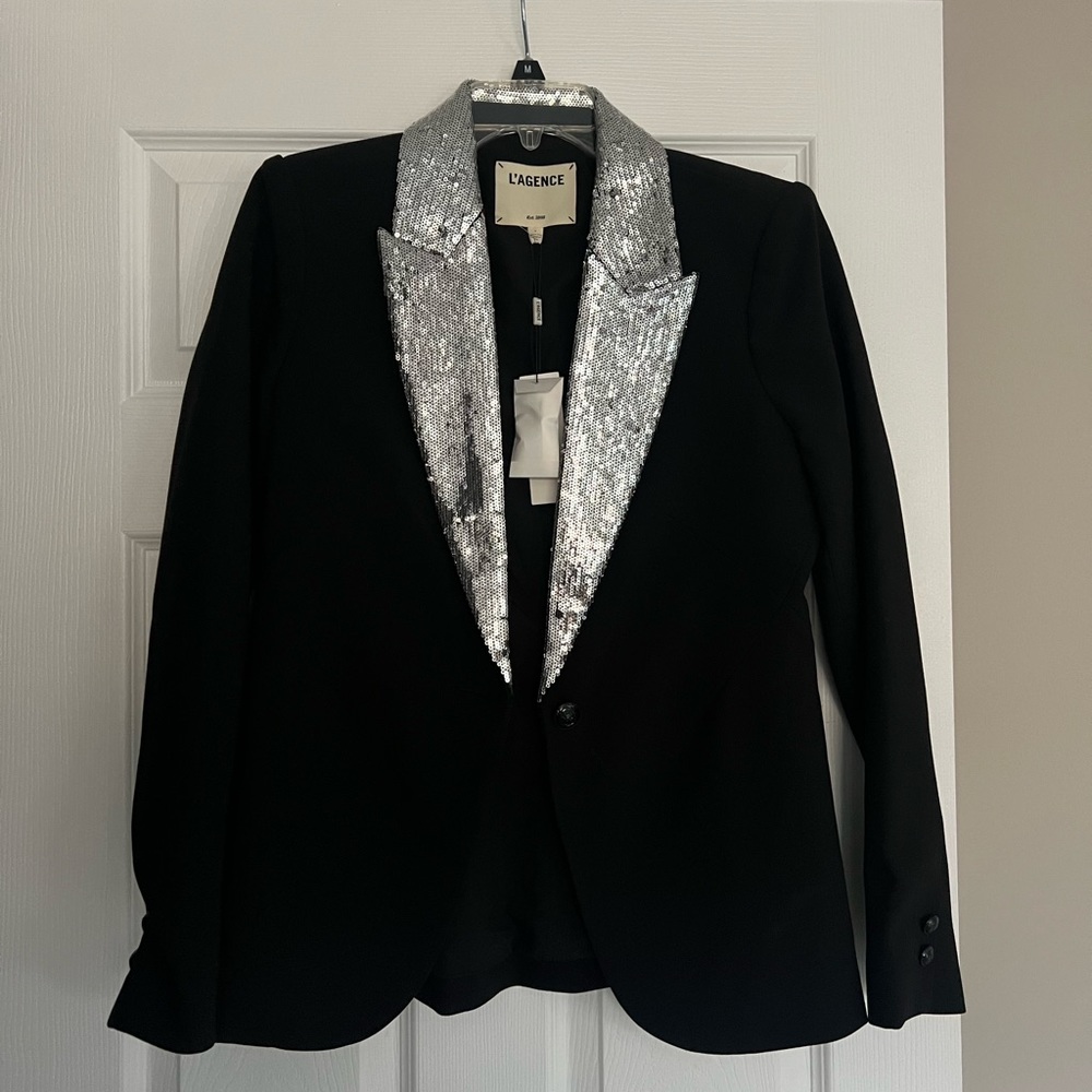 L’Agence Black and Silver Sequin Blazer